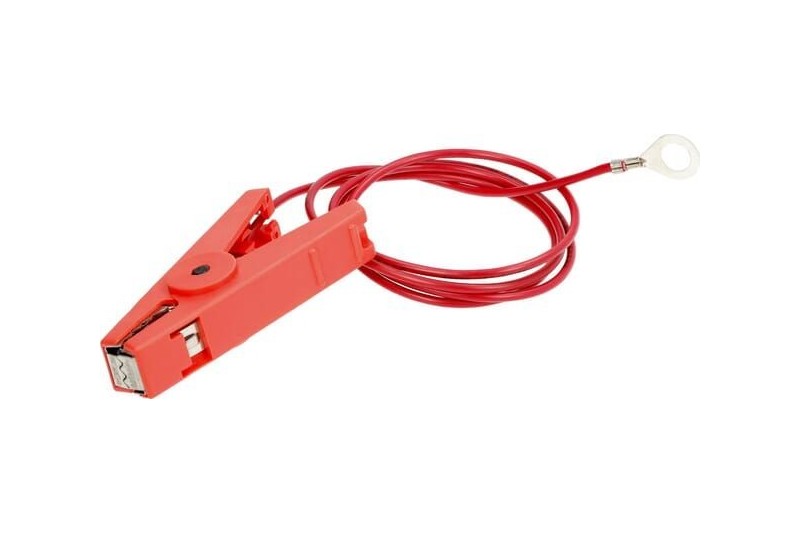 Przewód przyłączeniowy ogrodzenia z zaciskiem szczękowym czerwony 100cm na śrubę M8 - TraktorParts.pl - 1